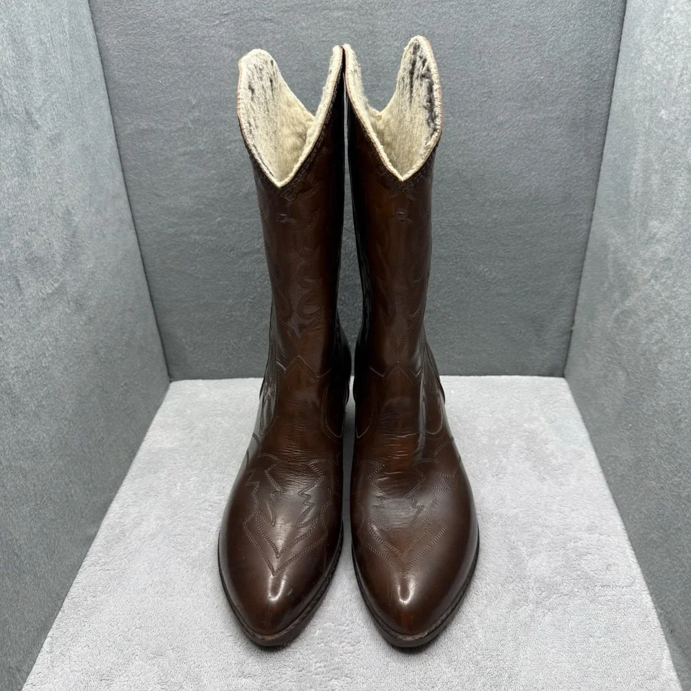 Vintage Andrew Geller Womens Leather Western Cowboy Boots Size 10 Brown USA